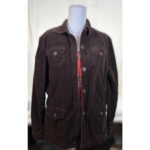 Lands' End Brown Corduroy Chore Jacket Size 12 Vintage Boho Shacket Field Coat